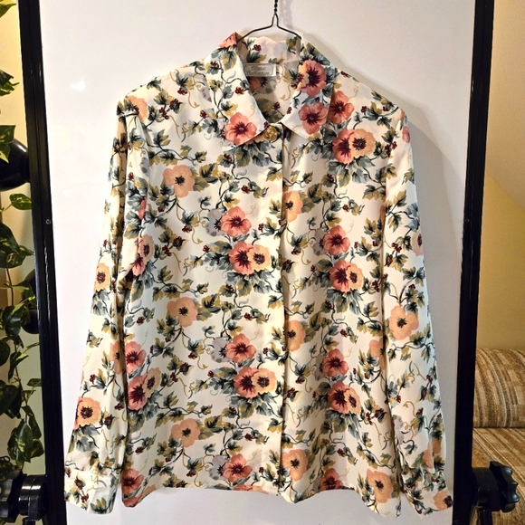 Classic Collection Woman's Flower Print Long Sleeve Blouse Size Large - Picture 2 of 10
